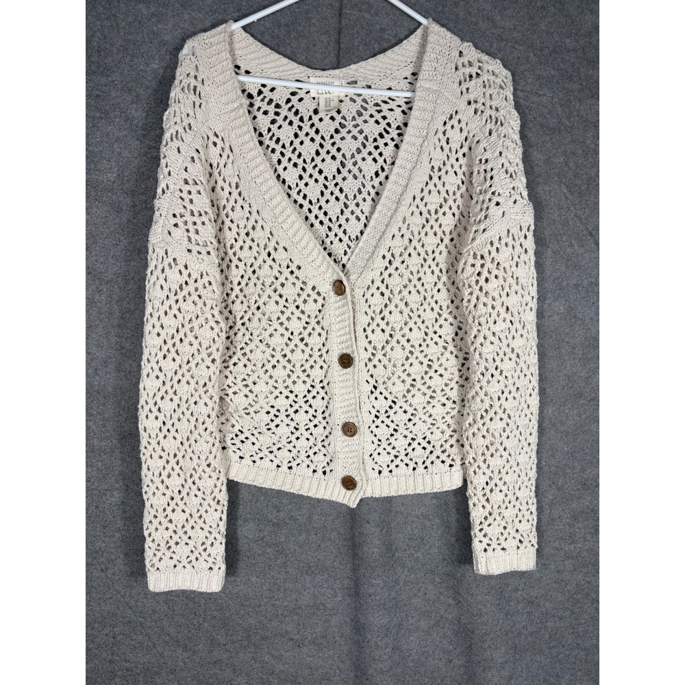 Artelier Nicole Miller Womens XL Crochet Knit Cardigan Cream Ivory STX2101039